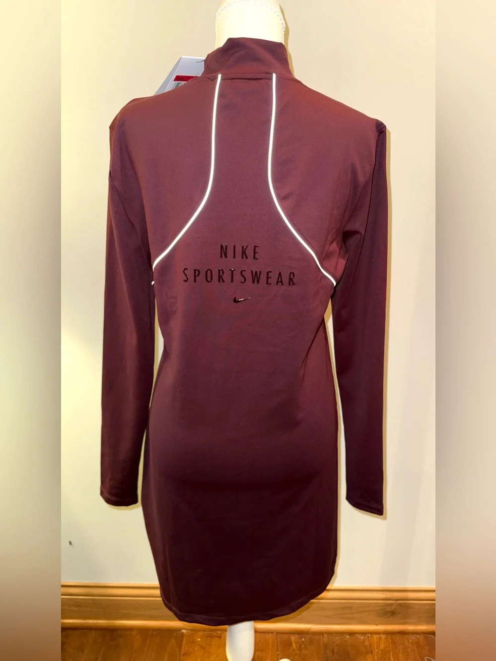 Nike Sportswear women's long-sleeve dress in “Burgundy Crush”, size L, NWT